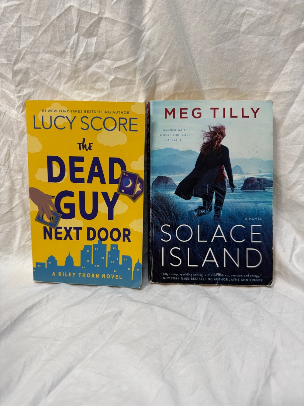 Romance Mystery Paperback Book Bundle: The Dead Guy Next Door & Solace Island